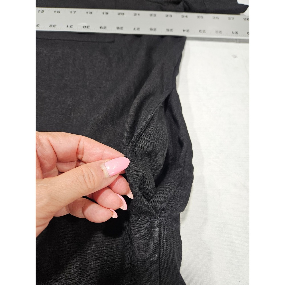 Old Navy Black Linen Blend Short Puff Sleeve Button Down Shirt Dress Pockets - Picture 5 of 10